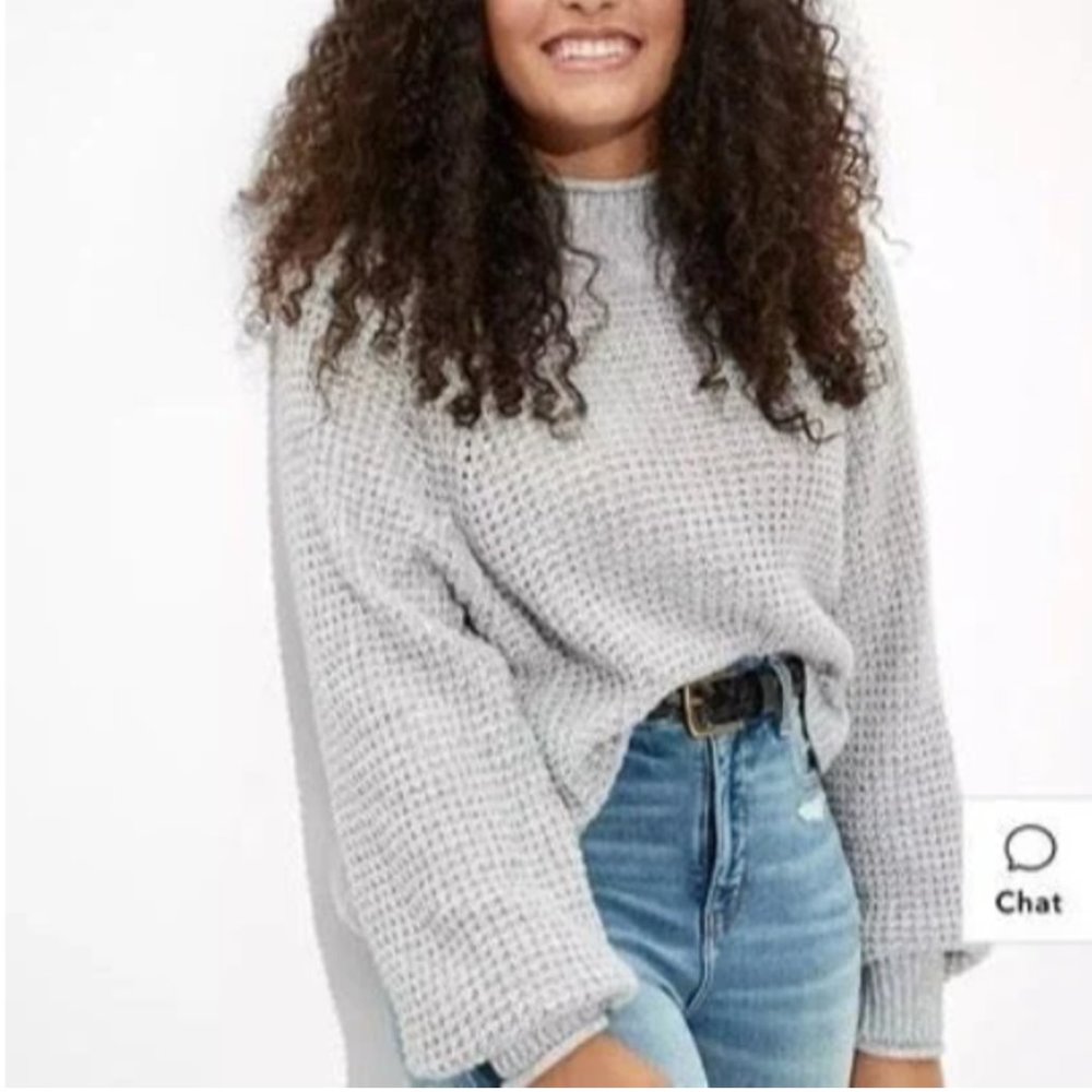 American Eagle Dreamspun Sweater Women M Gray Chunky Mock Neck Casual